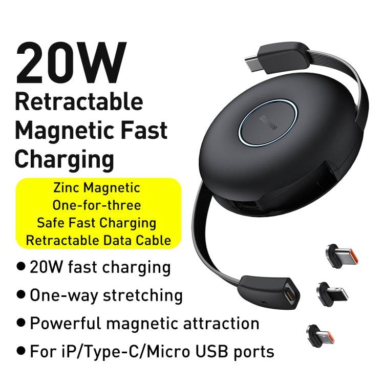 BASEUS ZINC MAGNETIC RETRACTABLE 3 IN 1 DATA CABLE M/L/C