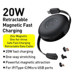 BASEUS ZINC MAGNETIC RETRACTABLE 3 IN 1 DATA CABLE M/L/C - TQ STORE