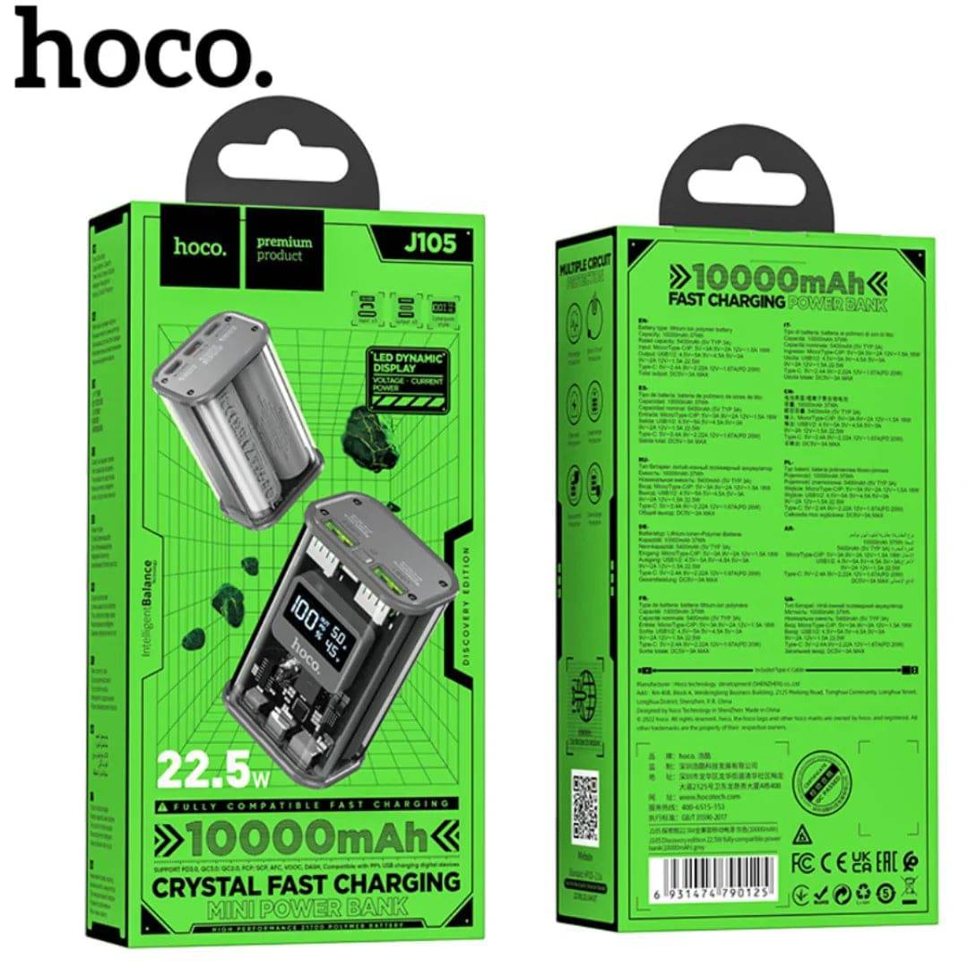 HOCO J105 Discovery Edition Transparent (Dual USB+ Type-C) PowerBank 22.5W (10000 mAh) - TQ STORE
