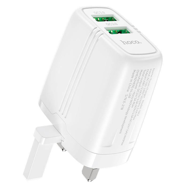 Hoco NK2 Wall Charger Dual Port QC3.0 UK Plug - TQ STORE