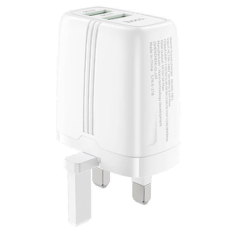 Hoco NK2 Wall Charger Dual Port QC3.0 UK Plug - TQ STORE