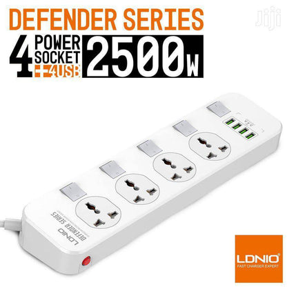 Ldnio 2500w Power Extension With 4 USB-A Ports & 4 Power Sockets SC4408