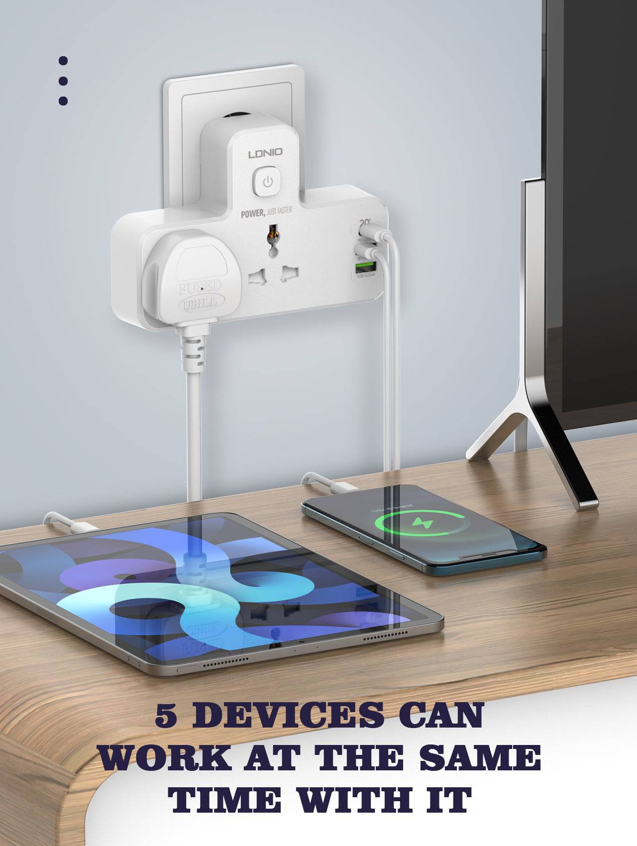 LDNIO SC2311 20W 3-Port USB Charger Extension Power Strip - TQ STORE