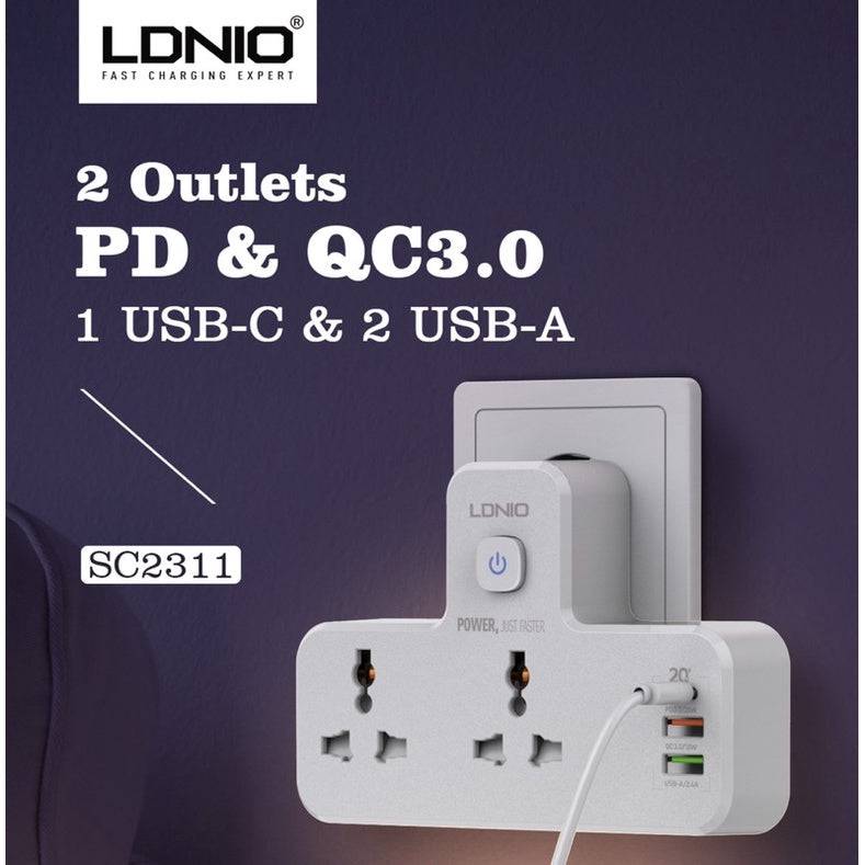 LDNIO SC2311 20W 3-Port USB Charger Extension Power Strip - TQ STORE