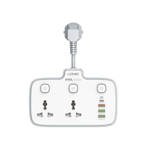 LDNIO SC2413 Universal Power Strip USB Outlet Extension Cord Adapter Wall Charger, 2500W-10A Power, Surge Protector Socket With 4 USB Port, USB-A / USB-C, White | SC2413 - TQ STORE