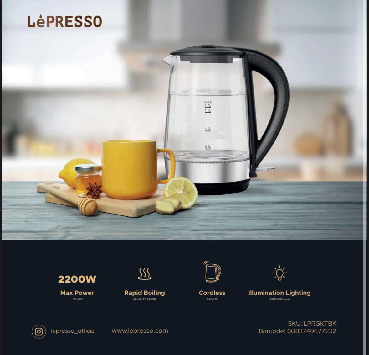 LePresso 360 Transparent Quick-Boil Glass Kettle