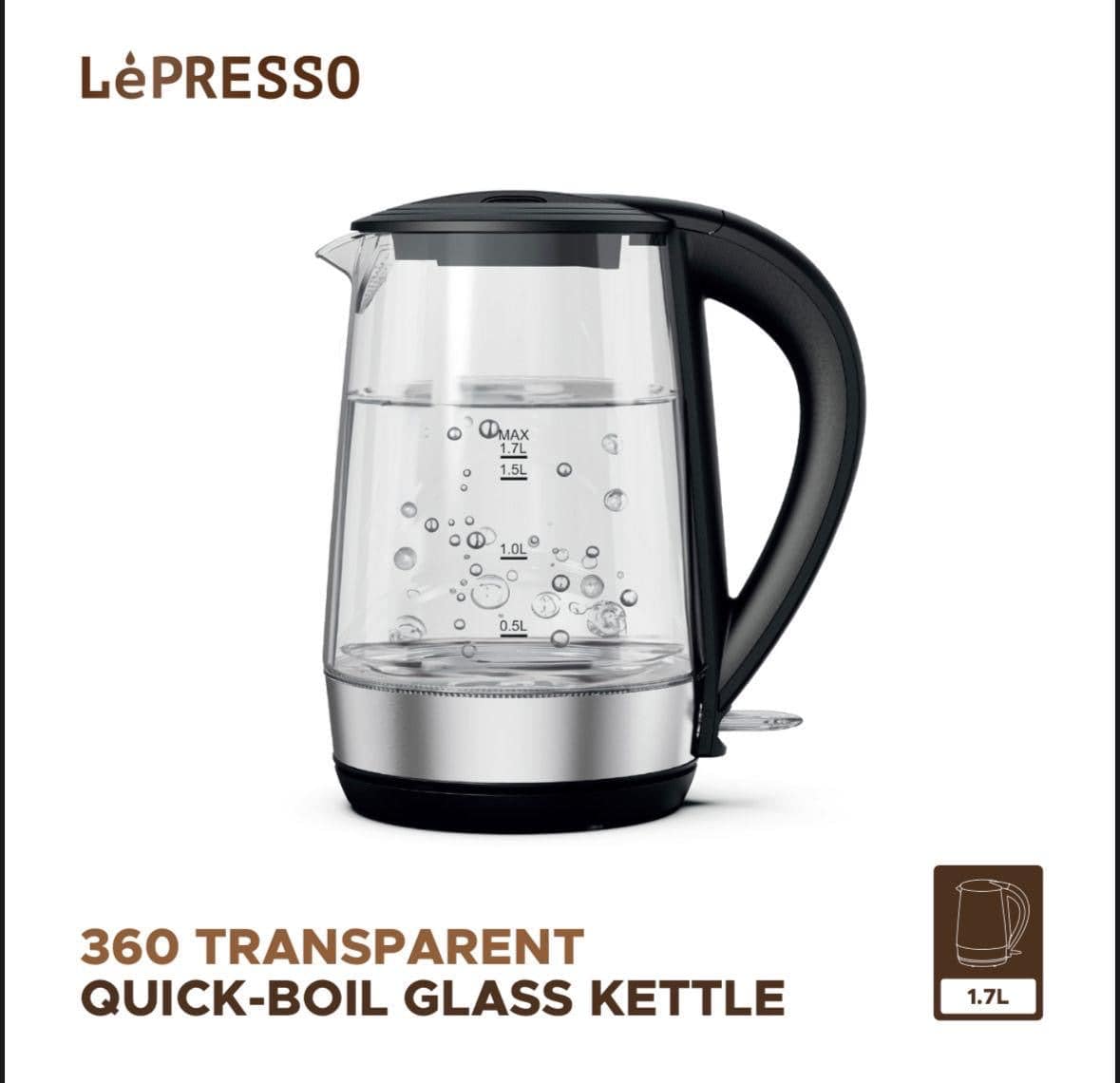 LePresso 360 Transparent Quick-Boil Glass Kettle