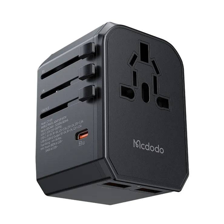 MCDODO CP-4290 PD 33W Travel Charger Adapter with 2 USB-A, Type-C, 2-in-1 Universal Wall Charger + Socket (Black) - TQ STORE