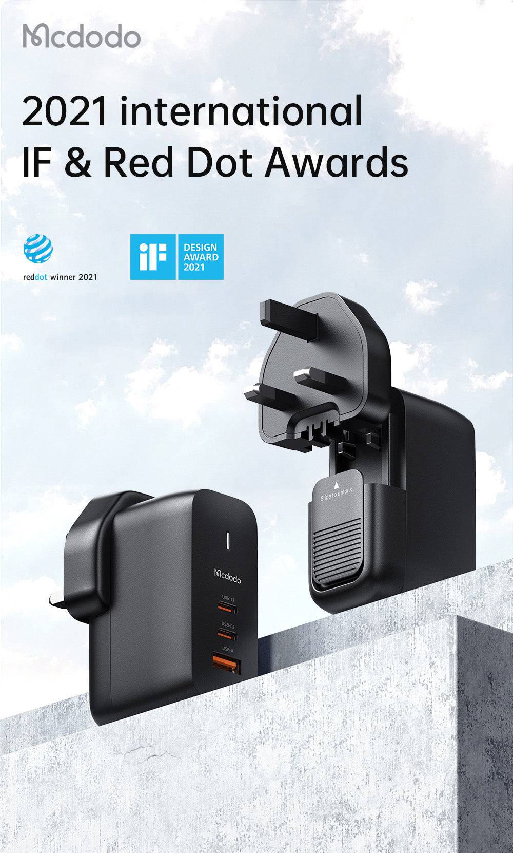 MCDODO GaN 65W Mini Fast Charging 3-ports Wall Charger Phone Adapter (CH-0171) - TQ STORE