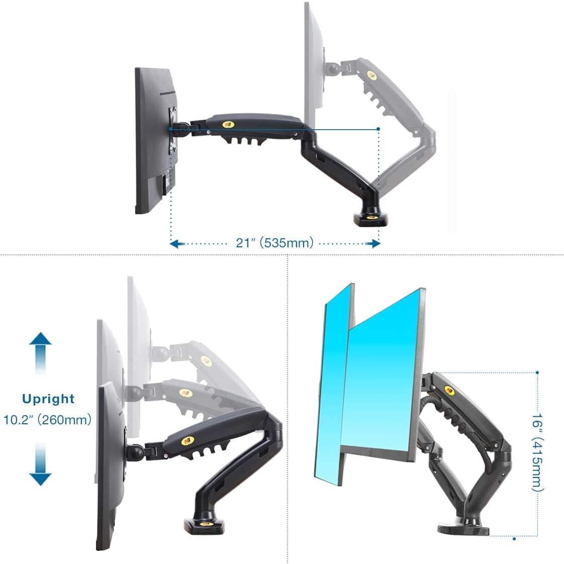 NB NORTH BAYOU DUAL MONITOR DESK MOUNT ST MOTION SWIVEL COMPUTER MONITOR ARM FOR TWO SCREENS17-27 INCH