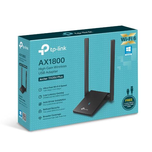 TP-LINK USB Archer Adapter, Wi-Fi 6, Dual Antennas, High Gain, TX20U-PLUS-AX1800