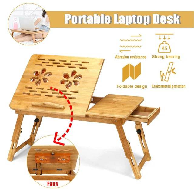 Wooden Laptop Table with Cooling Fan