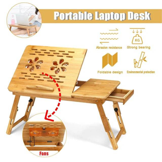 Wooden Laptop Table with Cooling Fan - TQ STORE
