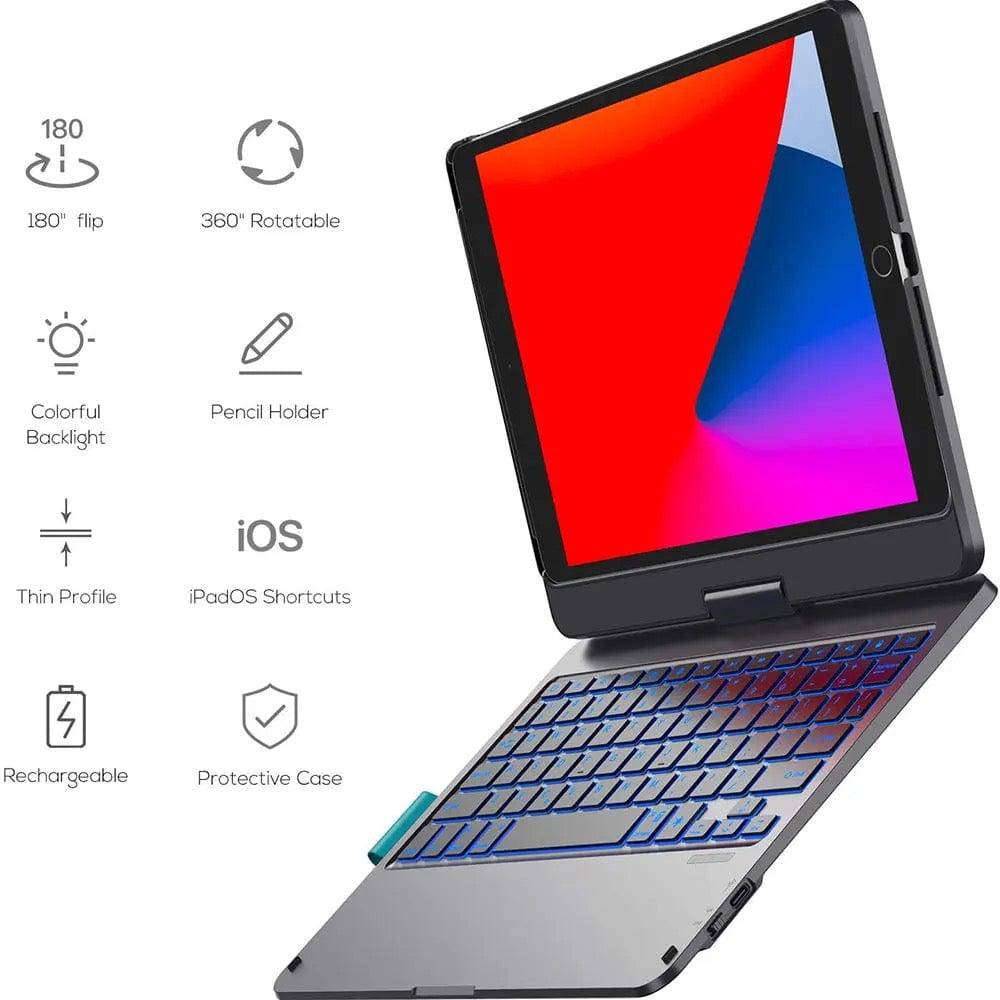 Wiwu Waltz Rotating Wireless Keyboard, For Ipad 11 inch, 360 Degree Rotation, Arabic English Keyboard, Black