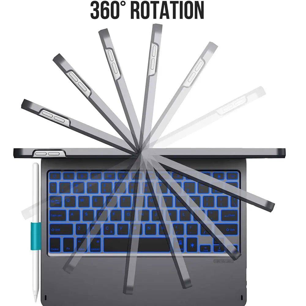Wiwu Waltz Rotating Wireless Keyboard, For Ipad 11 inch, 360 Degree Rotation, Arabic English Keyboard, Black - TQ STORE